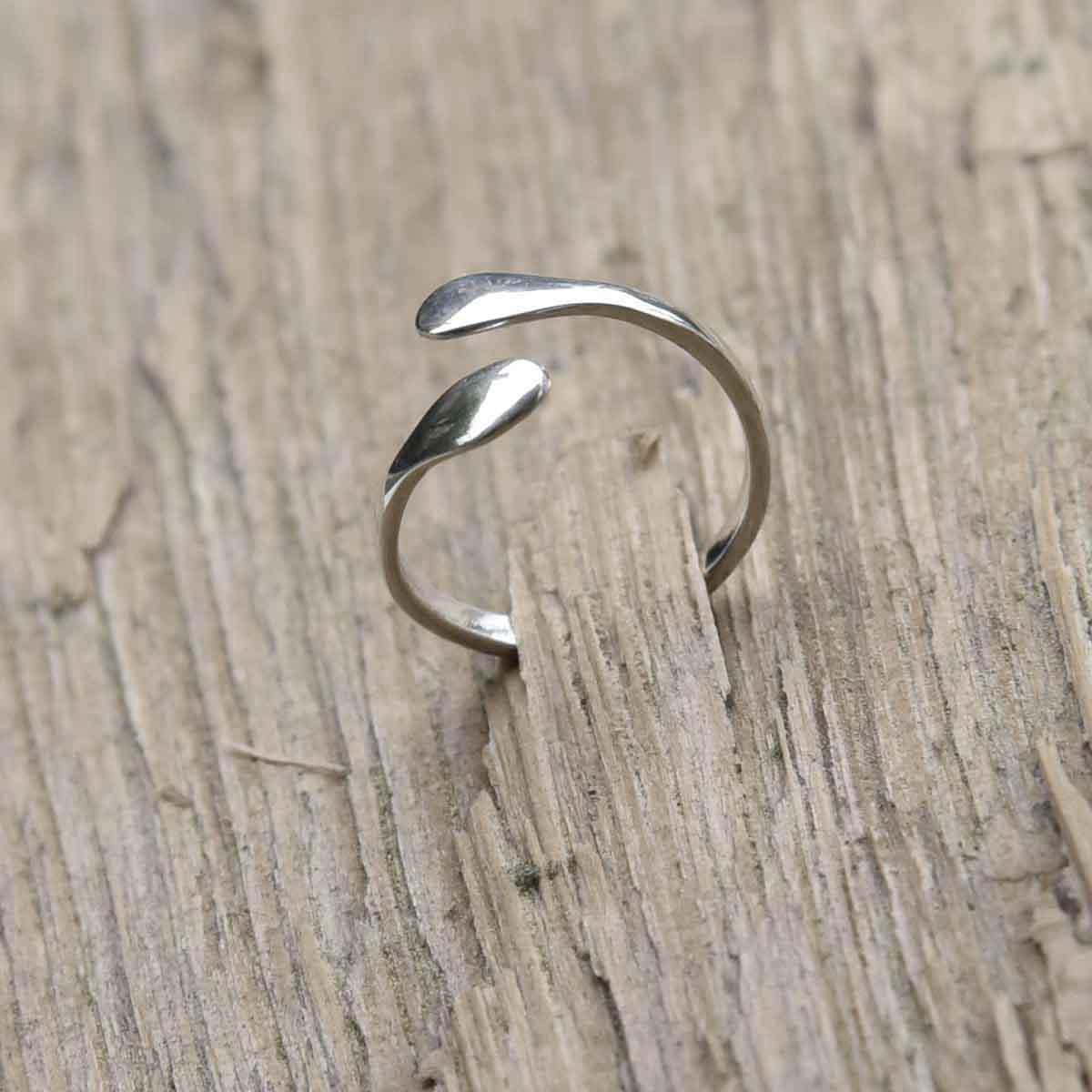 "Circle" sterling silver adjustable open ring that fits many finger sizes. Design and handmade for Bead A Boo jewelry by Katerina Glinou.