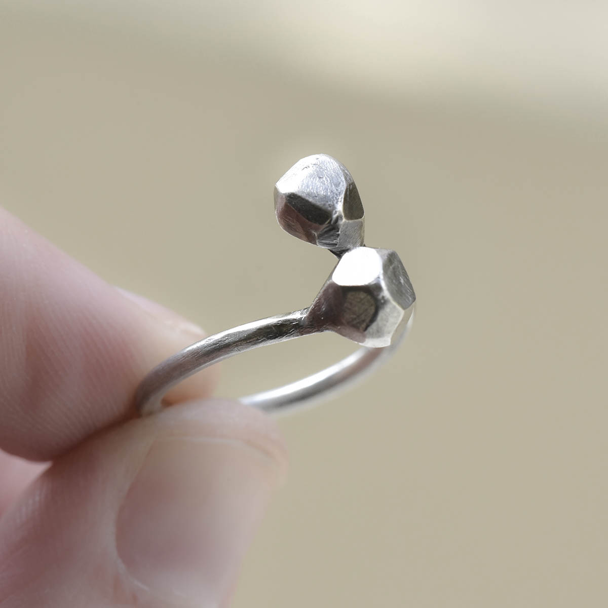 Sterling silver open ring with diamond shaped edges. Design and handmade for Bead A Boo jewelry by Katerina Glinou.