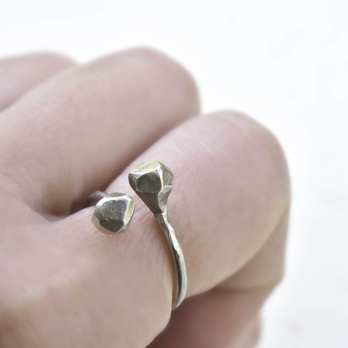 Sterling silver open ring with diamond shaped edges. Design and handmade for Bead A Boo jewelry by Katerina Glinou.