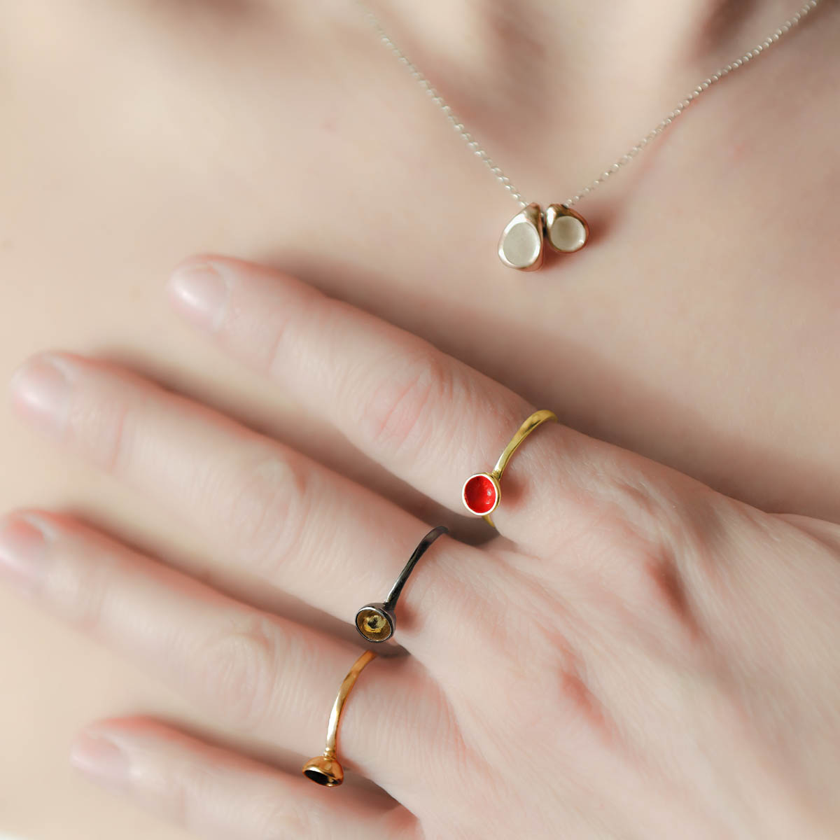 The Dots rings are available in silver, gold, rhodium and colored with enamel paint. Design and handmade for Bead A Boo jewelry by Katerina Glinou.